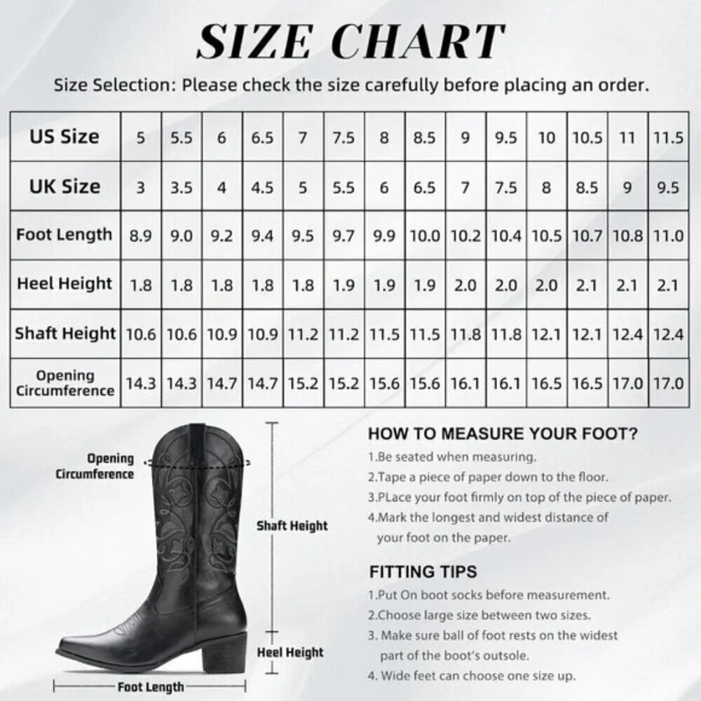 ⭐ IUV Women's Cowboy Boots | Western Embroidered Pointy Toe Mid-Calf Boots